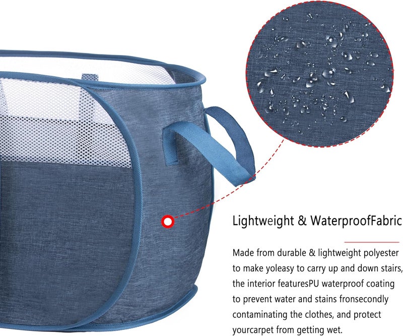 XIAYAN Pop Up Laundry Hamper，with Durable Handles collapsible laundry basket，Easy to Open and Fold for college Dorm,kids room，travel (2 blue)… - Image 4